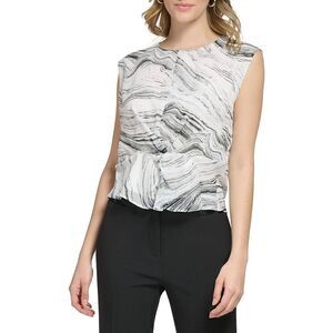 Calvin Klein Women's Twist Detail Sleeveless Polyester Chiffon Loose Fit Blouse